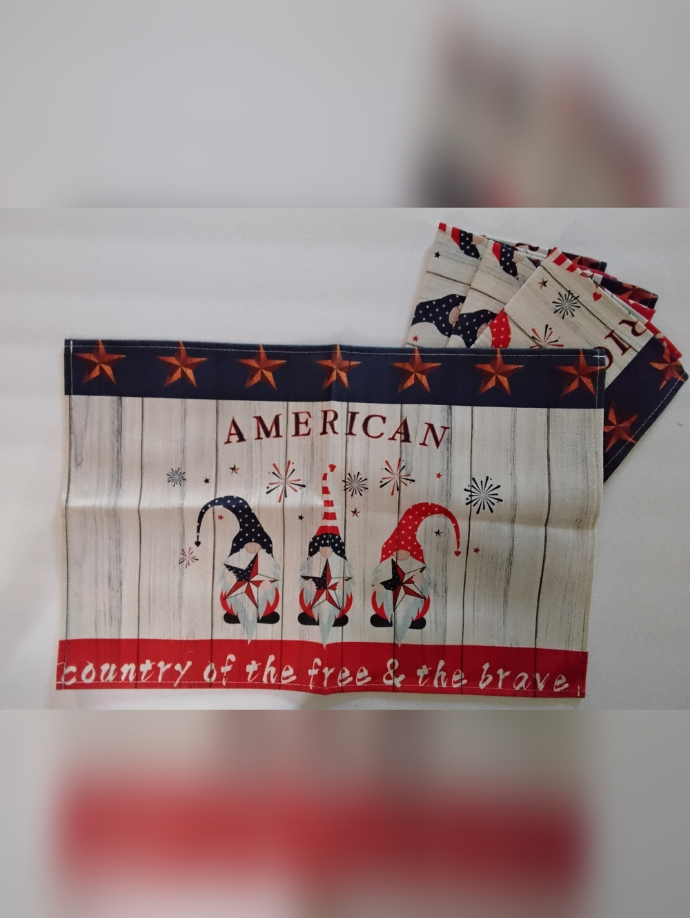 Set of Four Burlap 4th Of July Placemats, 13" Tall X 19.5" Long. Brand New.